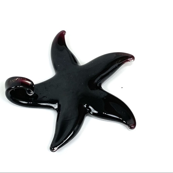 Three Glass Starfish Black Gold and White Necklace Pendant - Picture 10 of 15